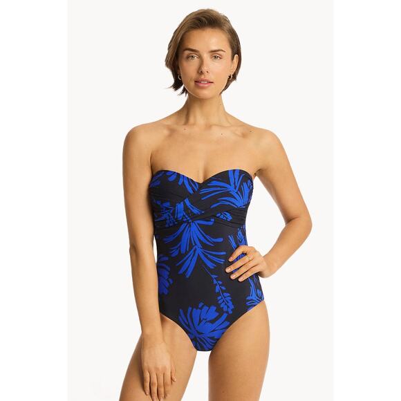 Sea Level Tradewind Twist Front Bandeau One Piece Swimsuit Night Sky Size 8 - Picture 3 of 13